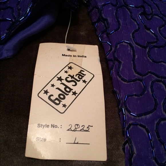 Gold Star full length beaded blue dress (size L) - Picture 6 of 7